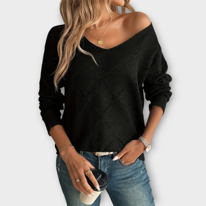 Evers - Suéter casual negro con diseño de rombos
