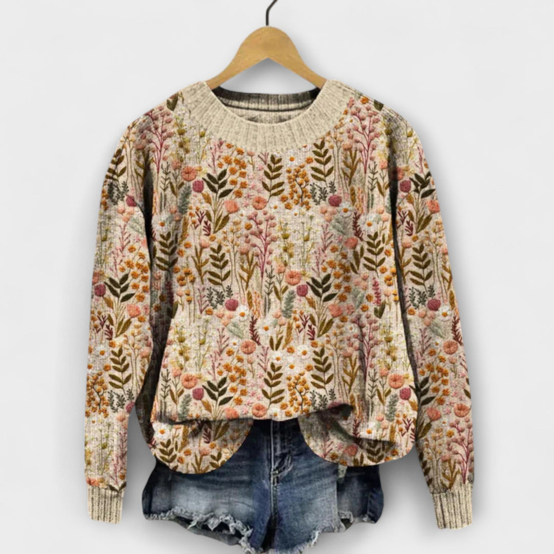 Tina - Suéter beige con estampado floral