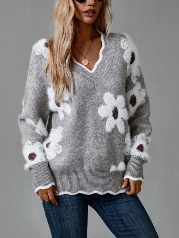 Belinha – Blusa elegante de cuello de pico con estampado floral – imagen 5