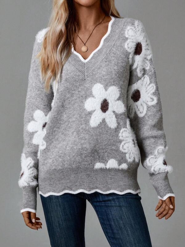 Belinha – Blusa elegante de cuello de pico con estampado floral – imagen 6
