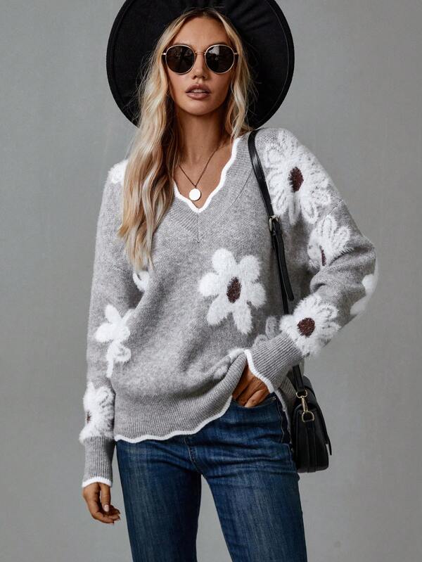 Belinha – Blusa elegante de cuello de pico con estampado floral – imagen 4