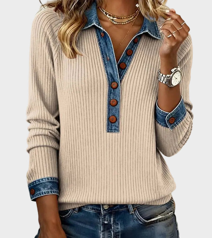 Ravit - Camisa de denim tejida de manga larga