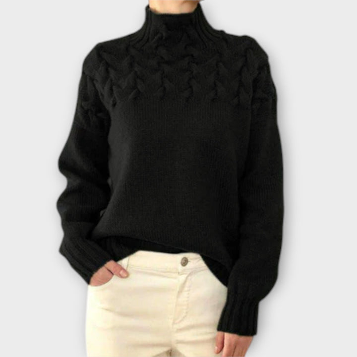 Eva - Suéter mujer negro con detalle en tricot trenzado