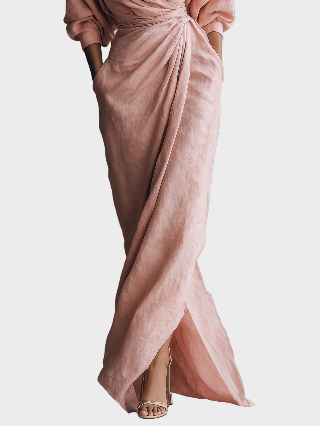Vestido Maxi de Lino con Escote en Pico Mujer