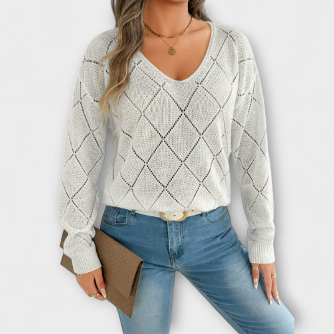 Evers - Suéter casual negro con diseño de rombos