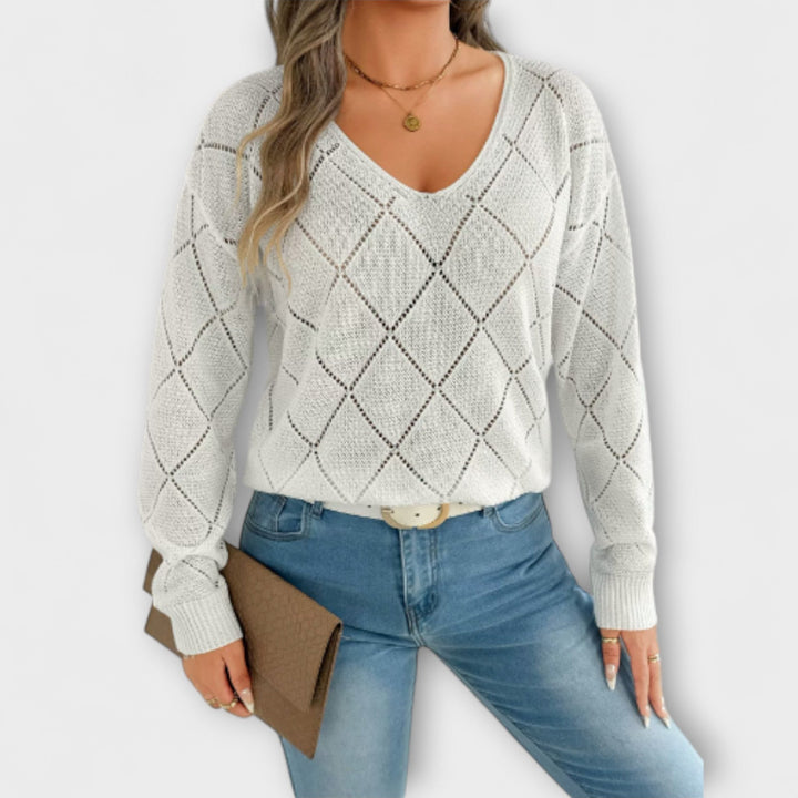 Evers - Suéter casual negro con diseño de rombos