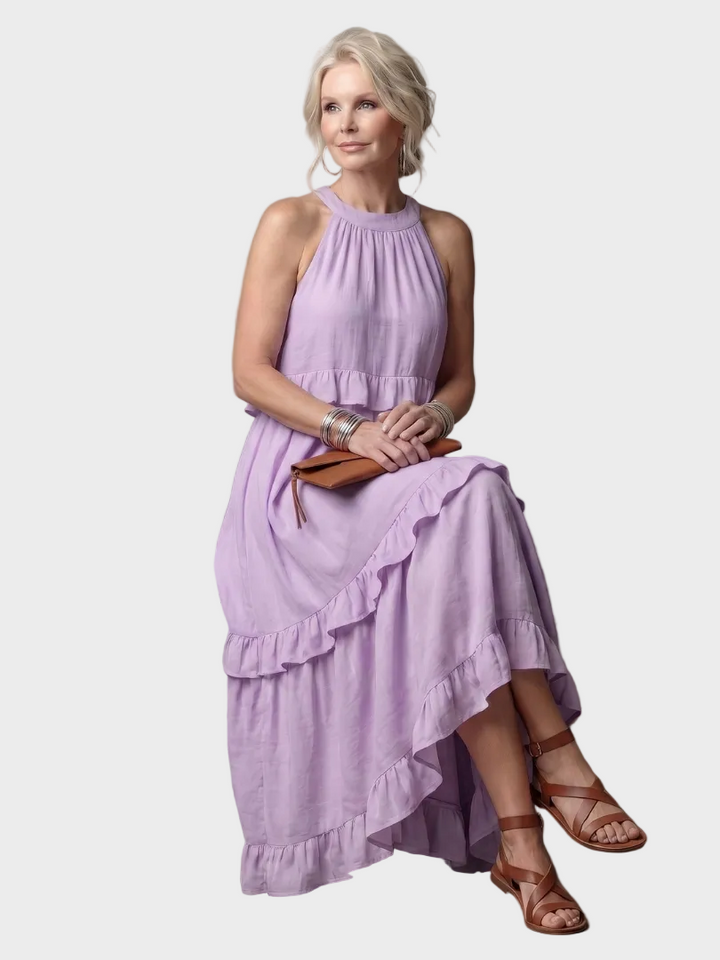 Katia - Vestido Maxi con Halter y Volantes Mujer