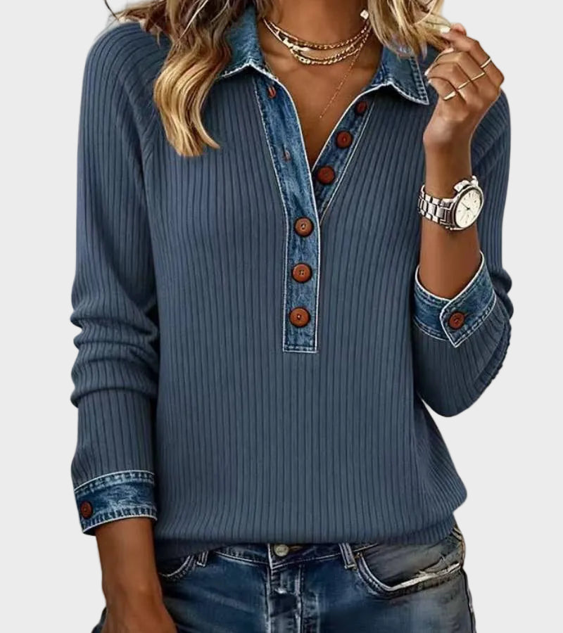 Ravit - Camisa de denim tejida de manga larga