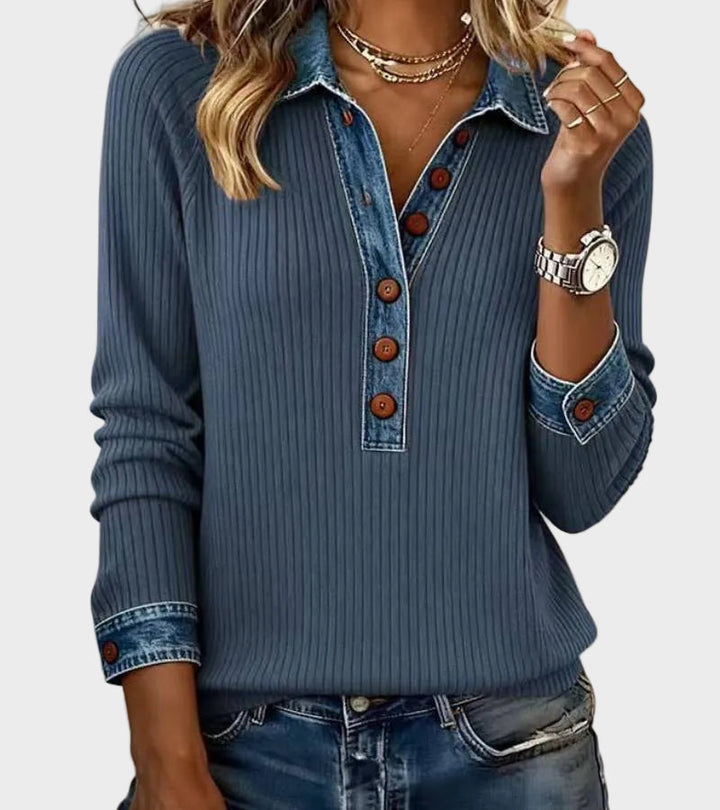 Ravit - Camisa de denim tejida de manga larga