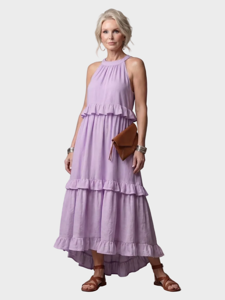 Katia - Vestido Maxi con Halter y Volantes Mujer