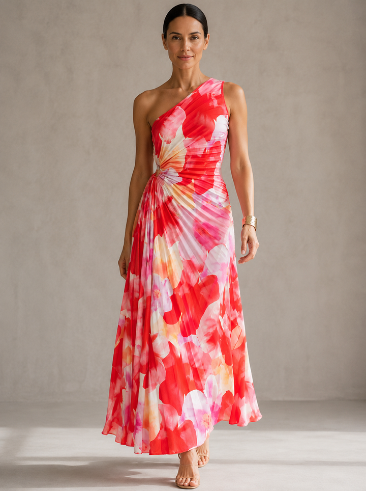 Yanira | Vestido Plisado con Un Solo Hombro