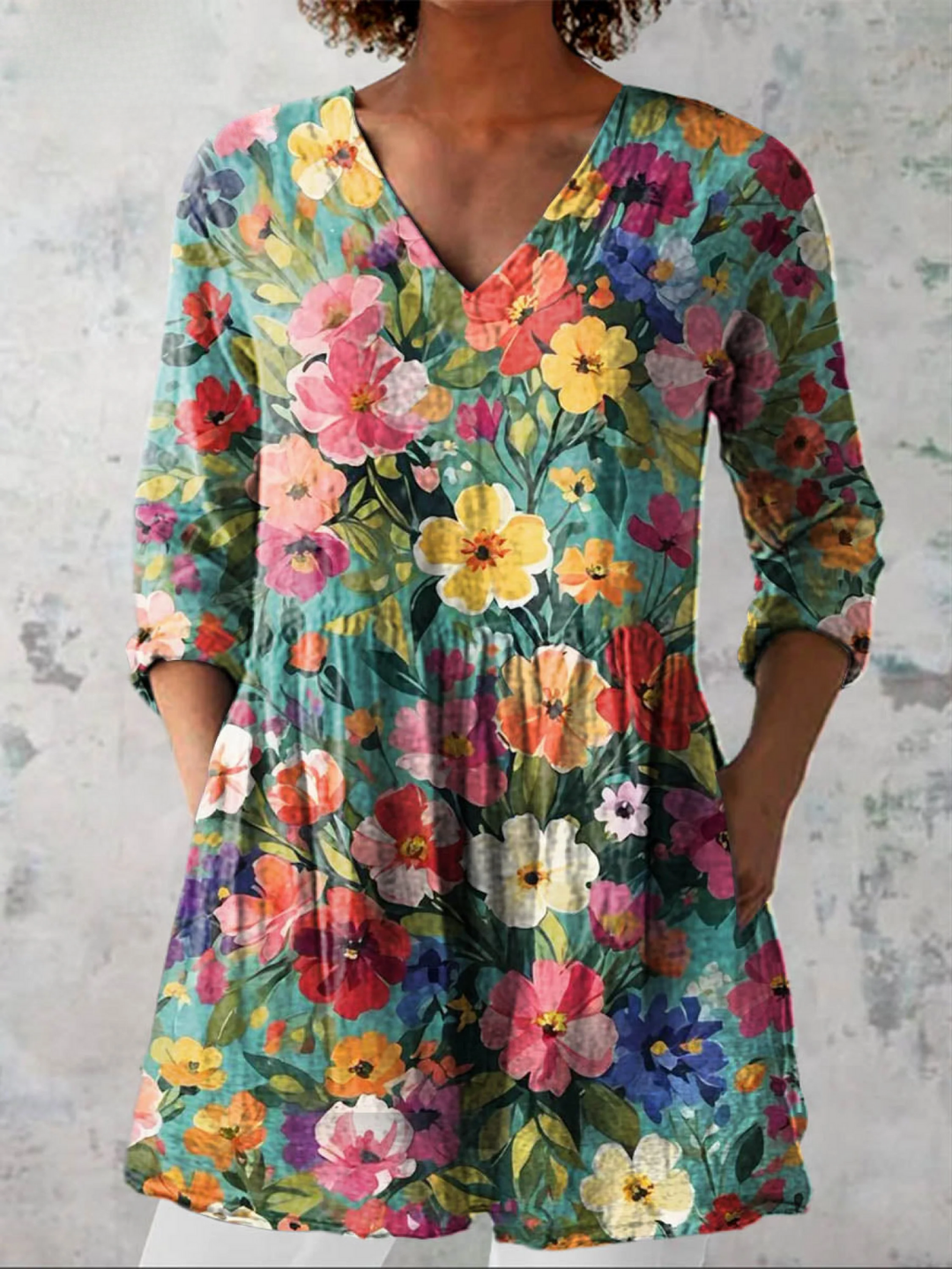 Inés | Camisa vintage cuello V manga larga