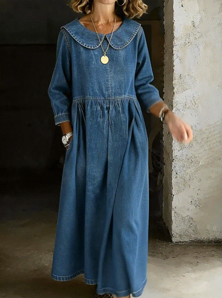 Océane - Vestido de Denim con Cuello Peter Pan | Efecto Silueta