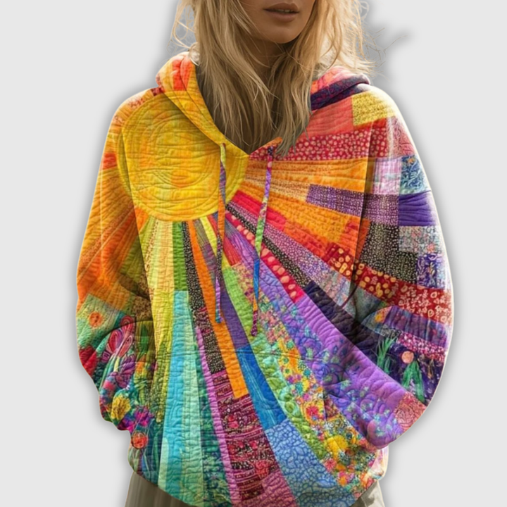 Clara | Sudadera con capucha y estampado patchwork de sol