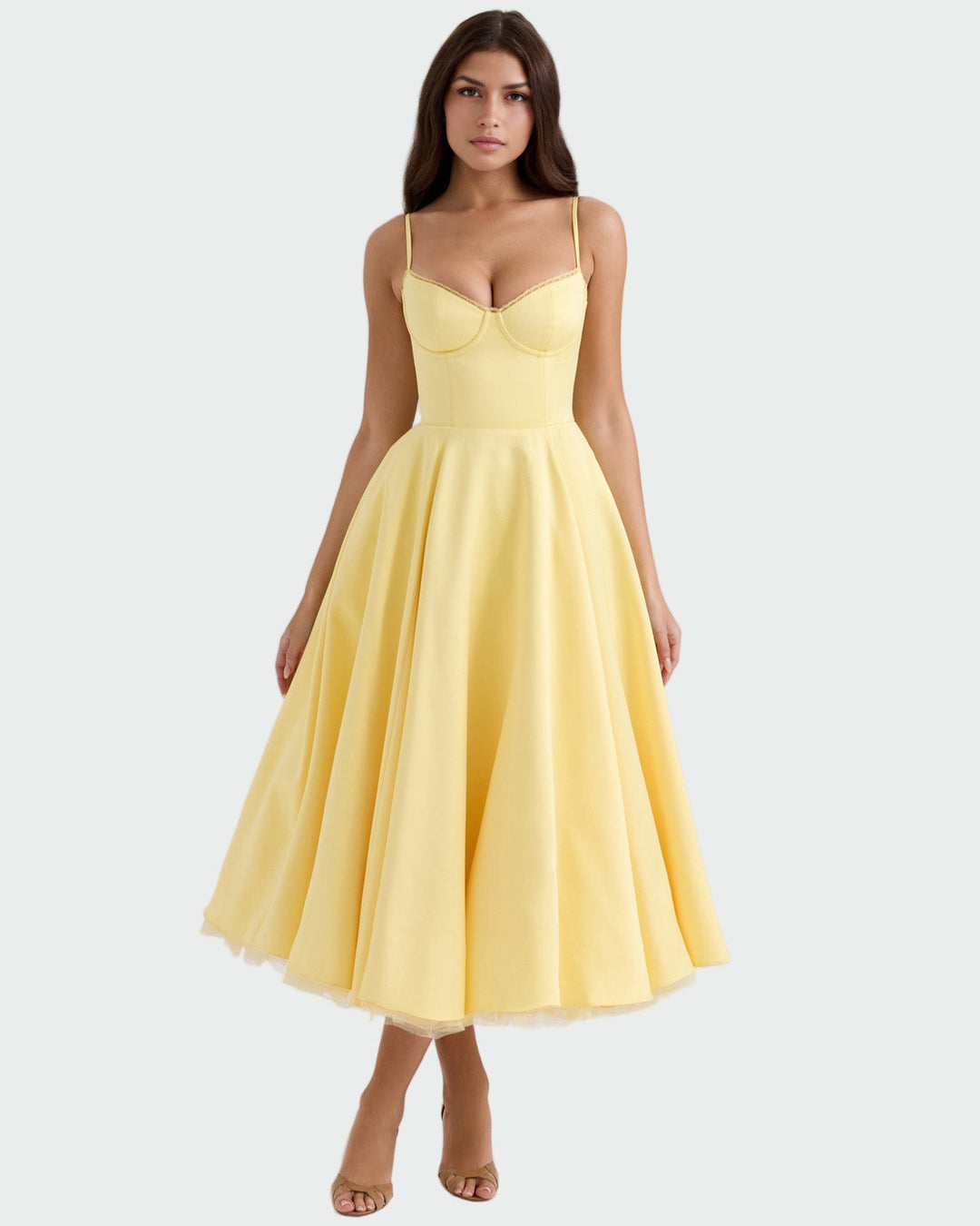 Anna – Vestido Midi Amarillo Mujer