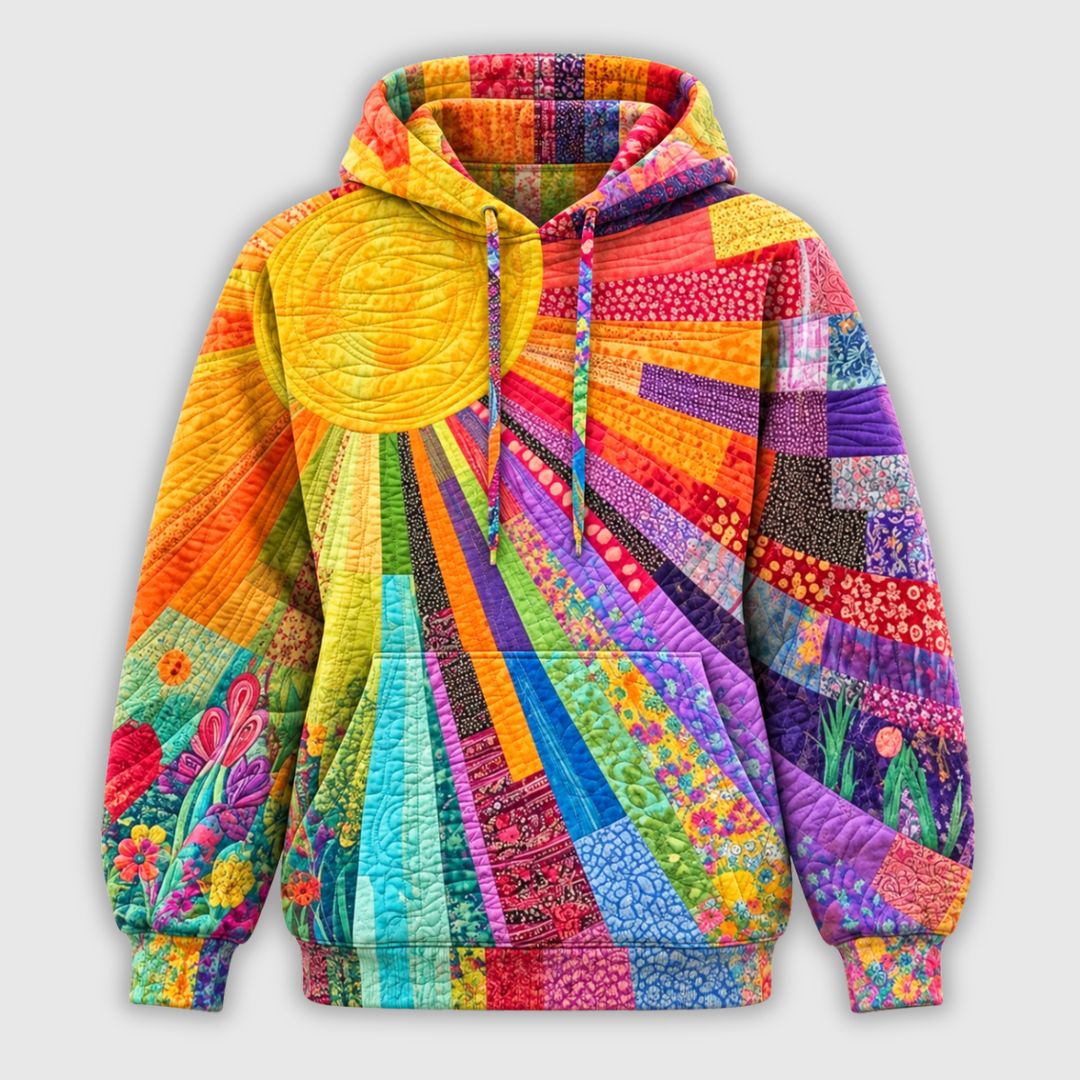 Clara | Sudadera con capucha y estampado patchwork de sol