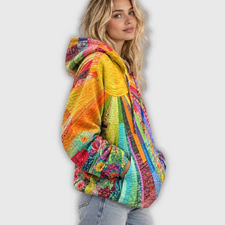 Clara | Sudadera con capucha y estampado patchwork de sol