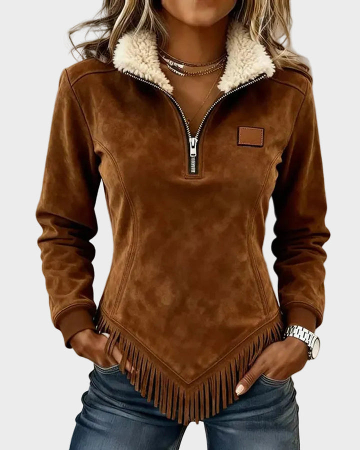 Petra – Sudadera elegante con pelo y flecos – imagen 4
