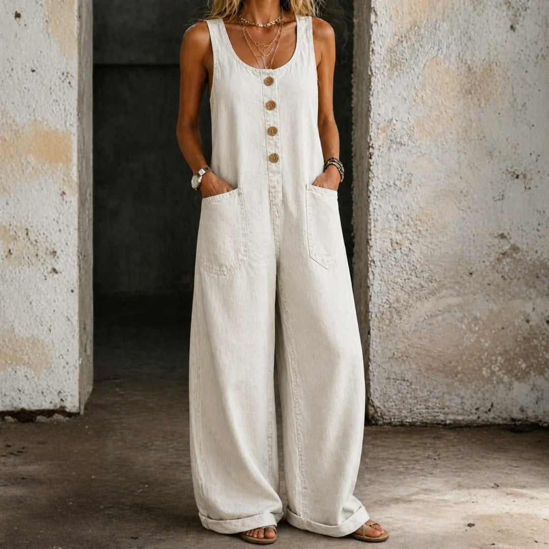 Vivienne - Pantalón Salopette de Denim de Algodón Vintage Lavado | Efecto Estilizante