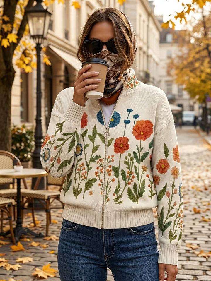 Wrenna - Cardigan con cremallera de flores silvestres