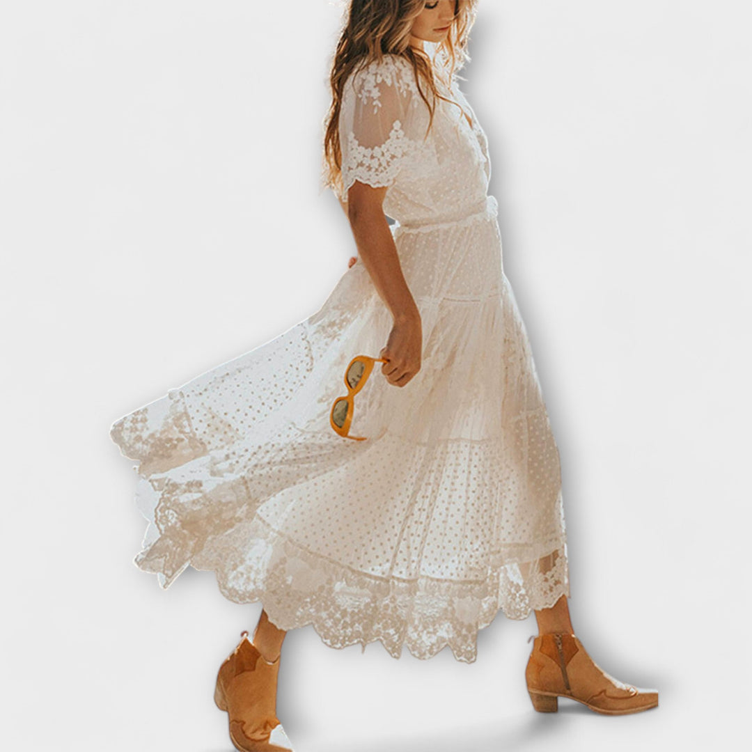 Helena - Vestido midi con encaje y escote en V