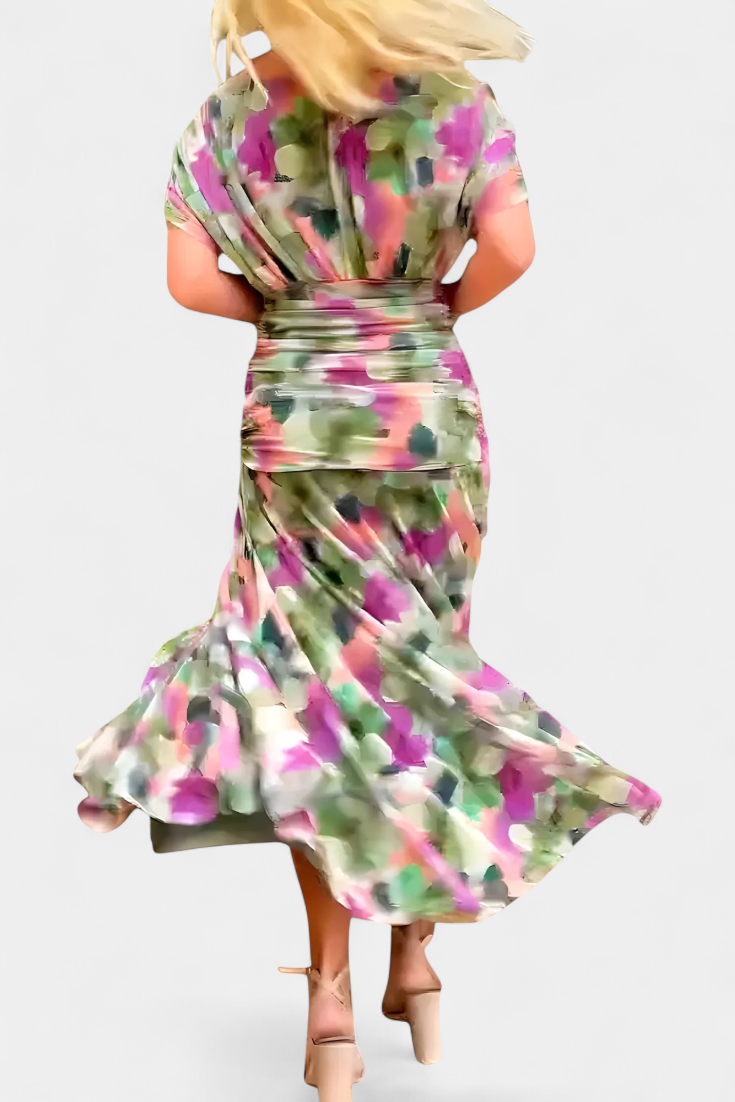 Magda - Vestido largo de flores con escote en V Mujer