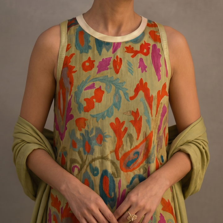 Daniela - Vestido largo con estampado floral y chaleco ajustado Mujer