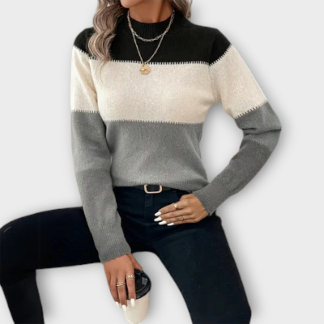 Elina - Suéter gris-negro con bloque de color