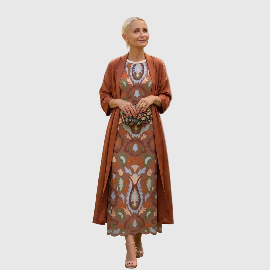 Daniela - Vestido largo con estampado floral y chaleco ajustado Mujer