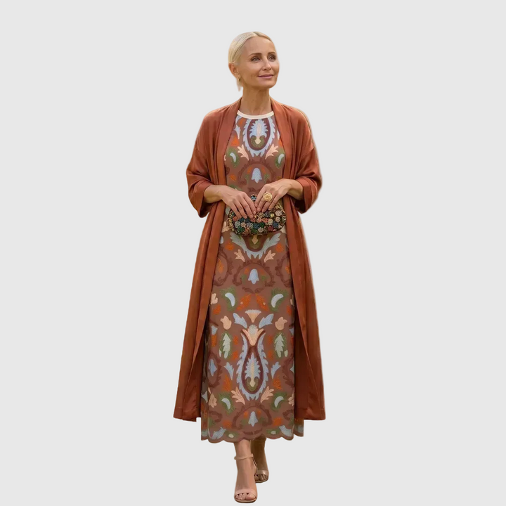 Daniela - Vestido largo con estampado floral y chaleco ajustado Mujer