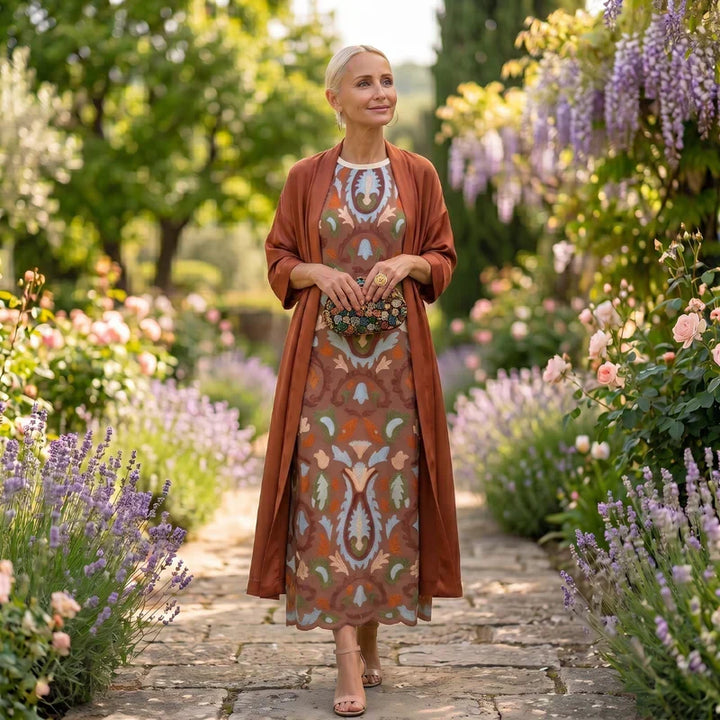 Daniela - Vestido largo con estampado floral y chaleco ajustado Mujer