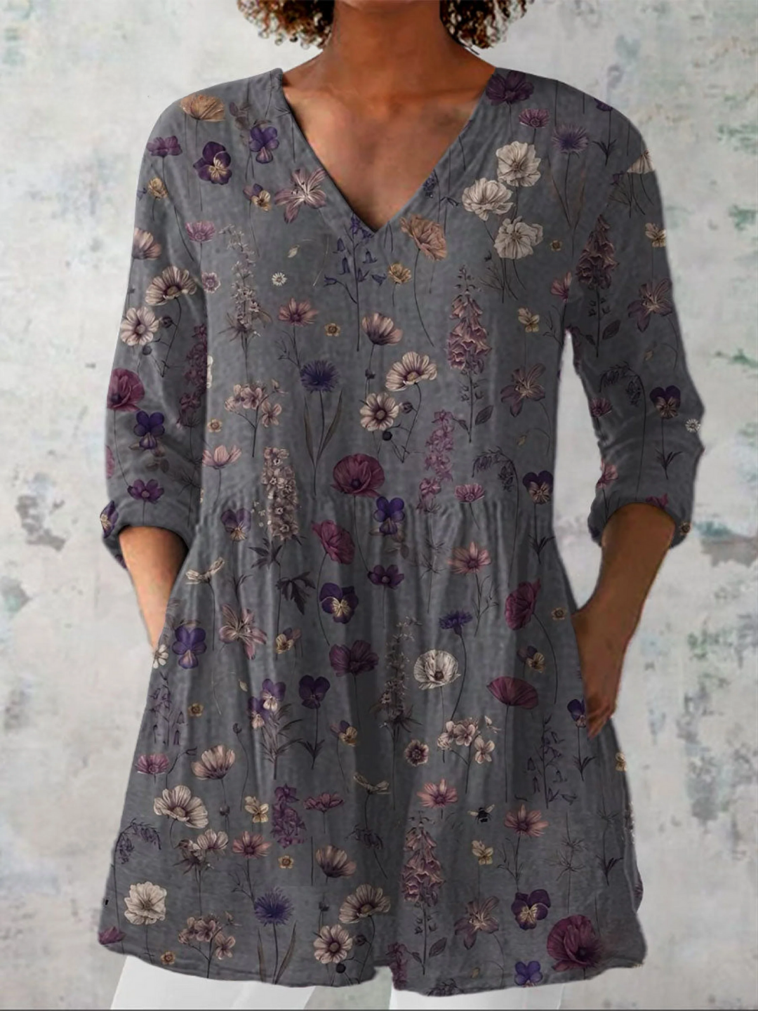 Casandra | Camisa vintage cuello V manga larga