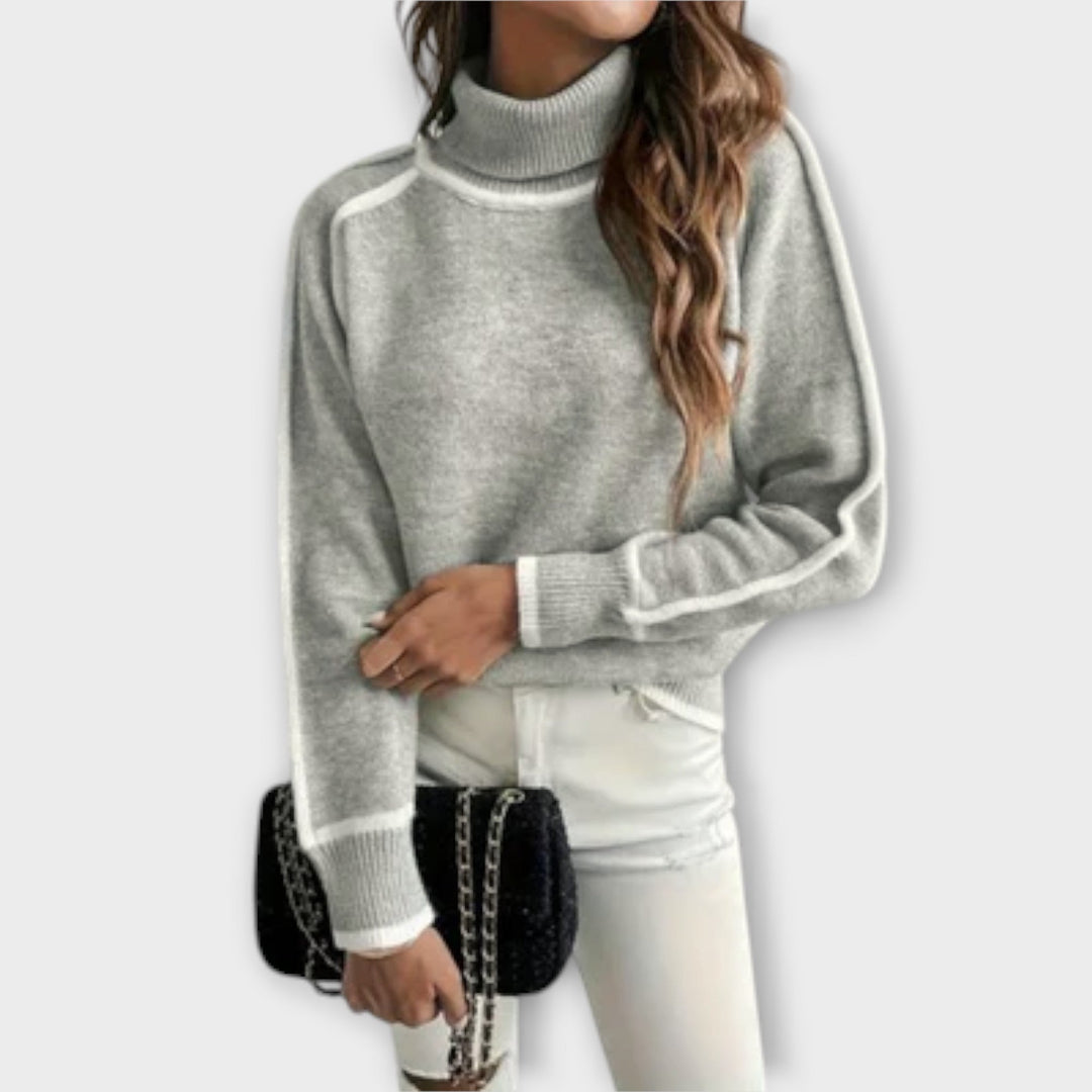 Aurora - Suéter de cuello alto casual gris