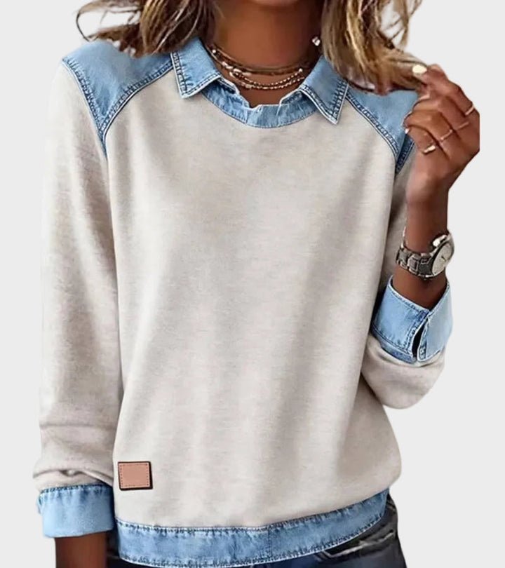 Ravit - Camisa de denim tejida de manga larga