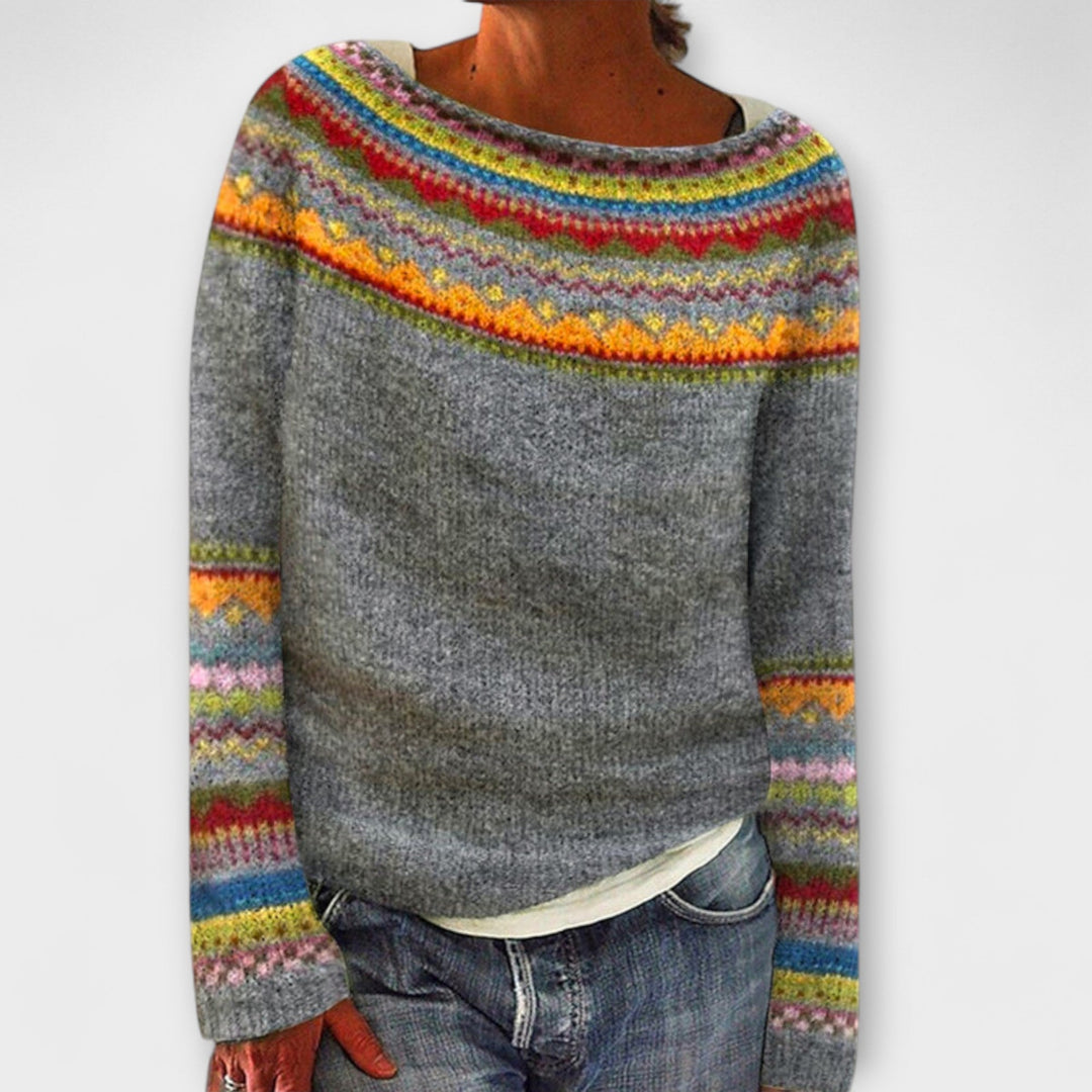 Kirra - Suéter de punto retro gris con patrón noruego