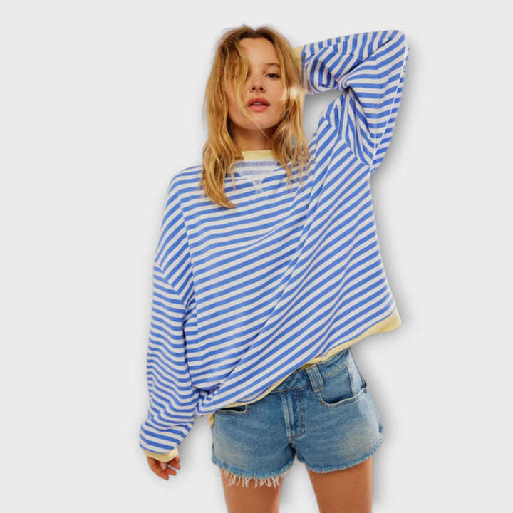 Marlene - Suéter oversize a rayas azul y blanco