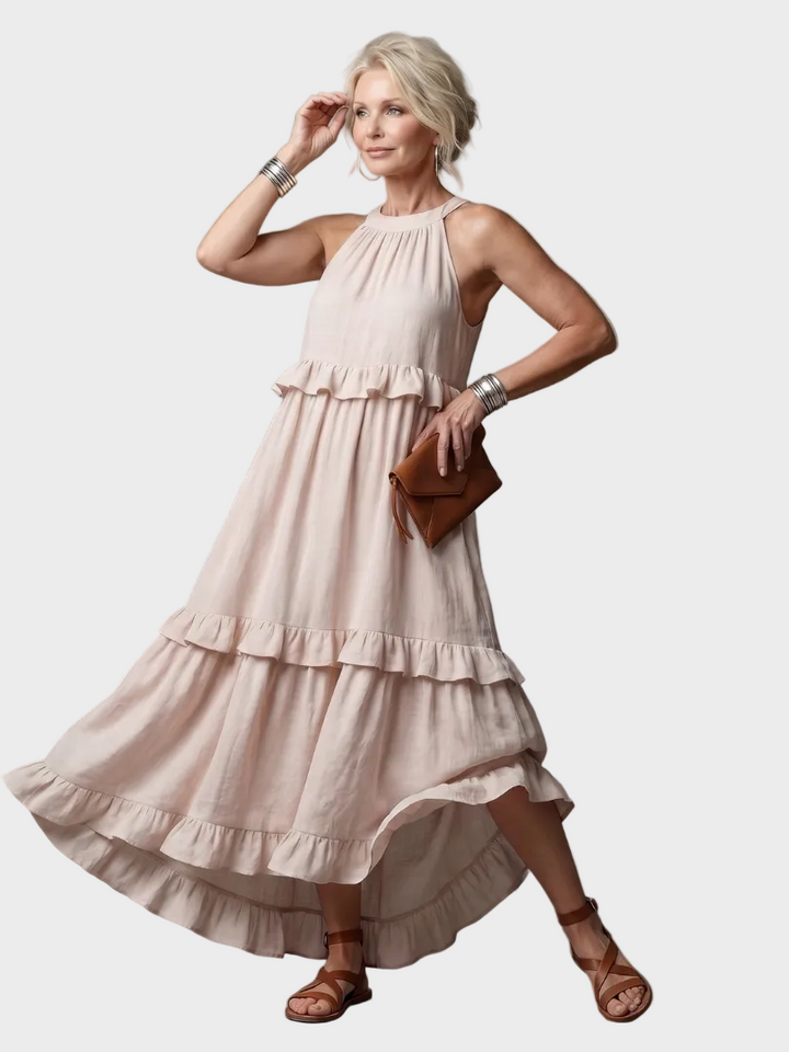 Katia - Vestido Maxi con Halter y Volantes Mujer