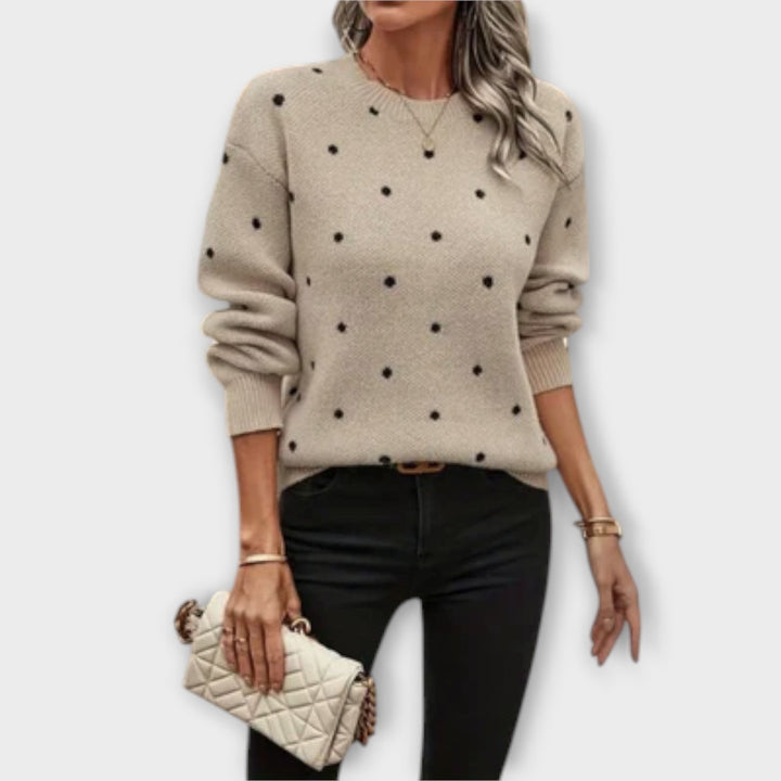 Ava - Suéter beige con estampado de lunares