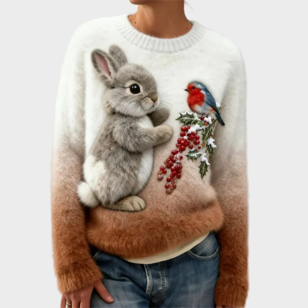 Lucy – Jersey de pelo suave con conejo navideño