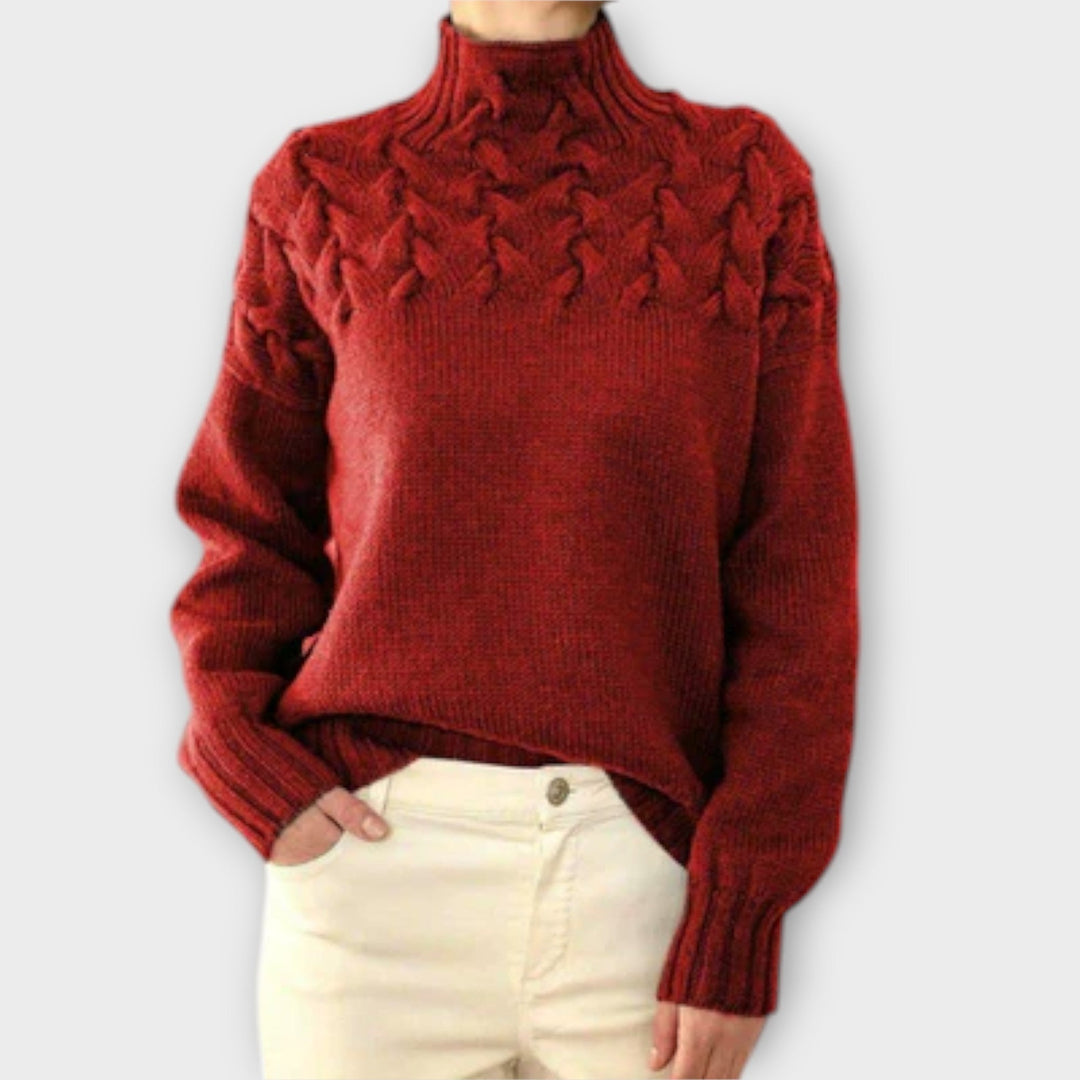 Eva - Suéter mujer negro con detalle en tricot trenzado