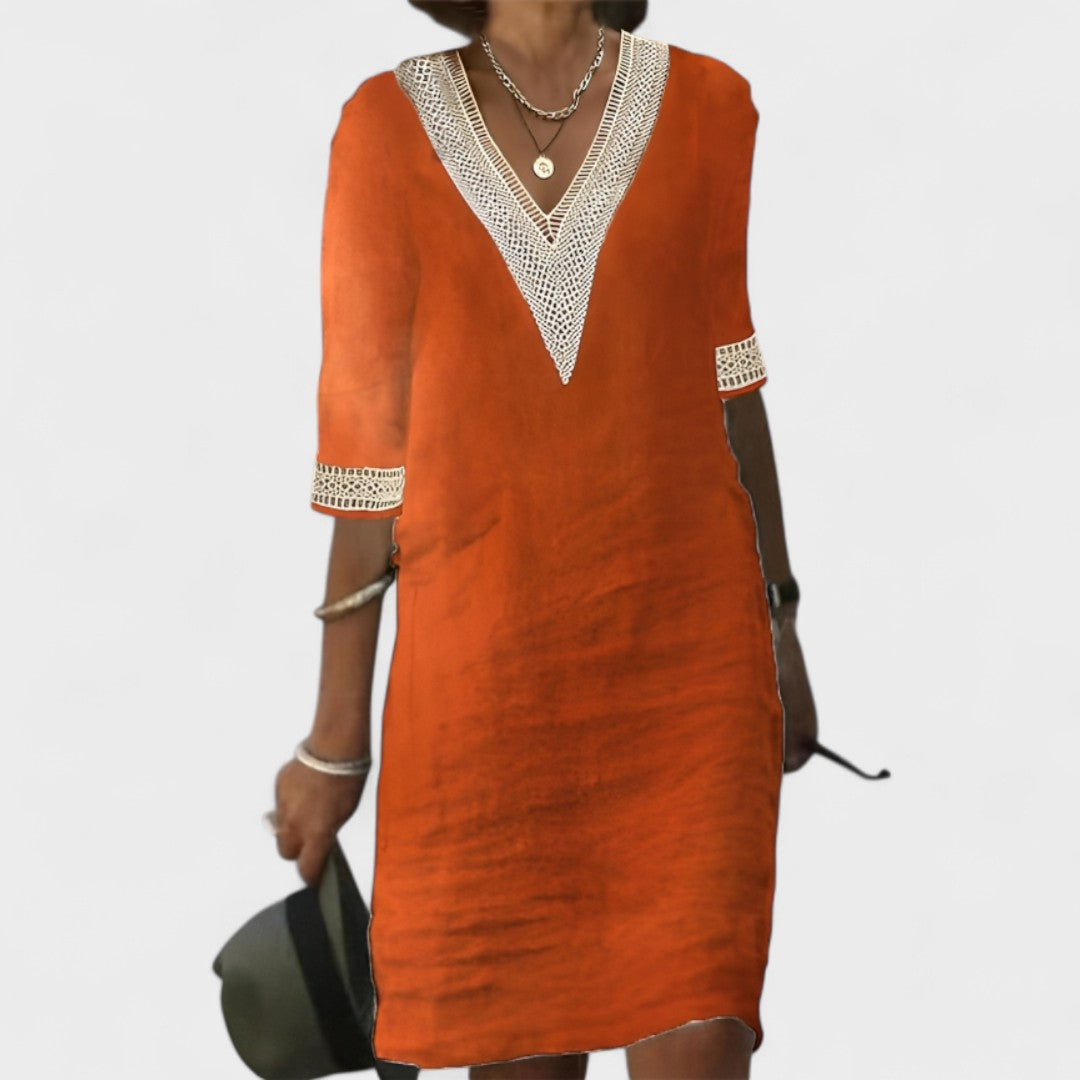 Carmen - Vestido de verano en lino con encaje delicado