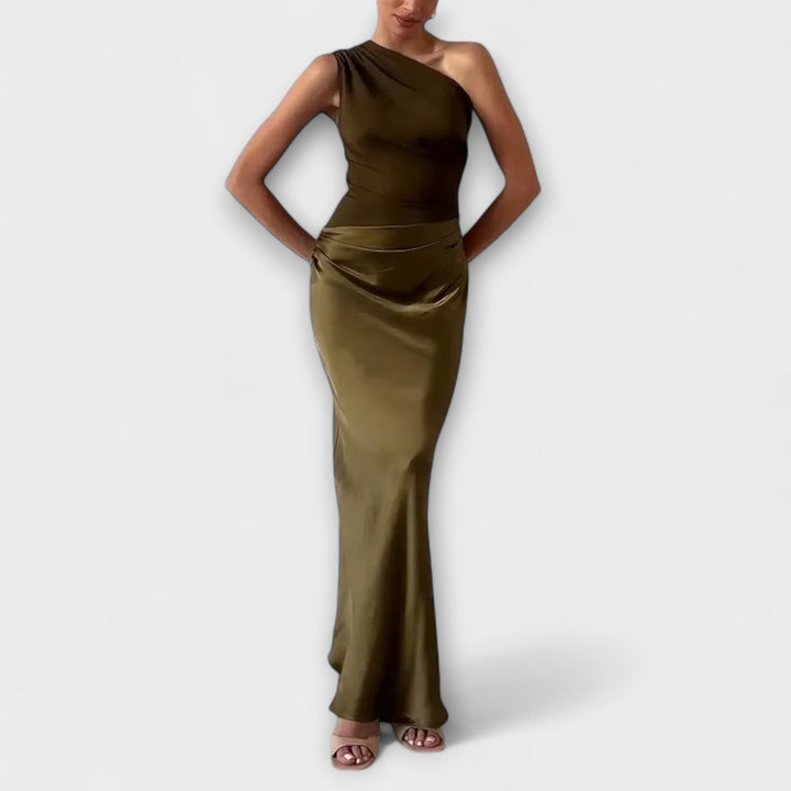 Elegante vestido maxi de un solo hombro Mujer