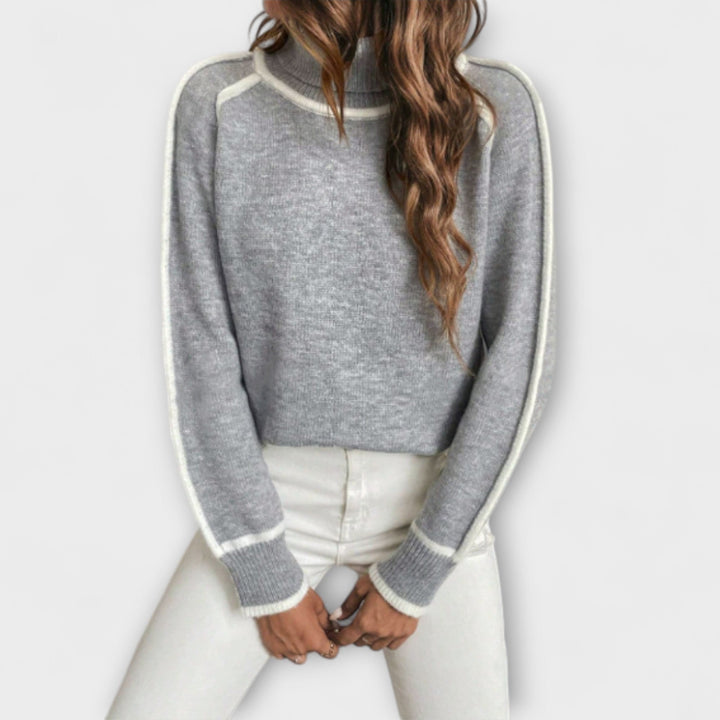 Aurora - Suéter de cuello alto casual gris