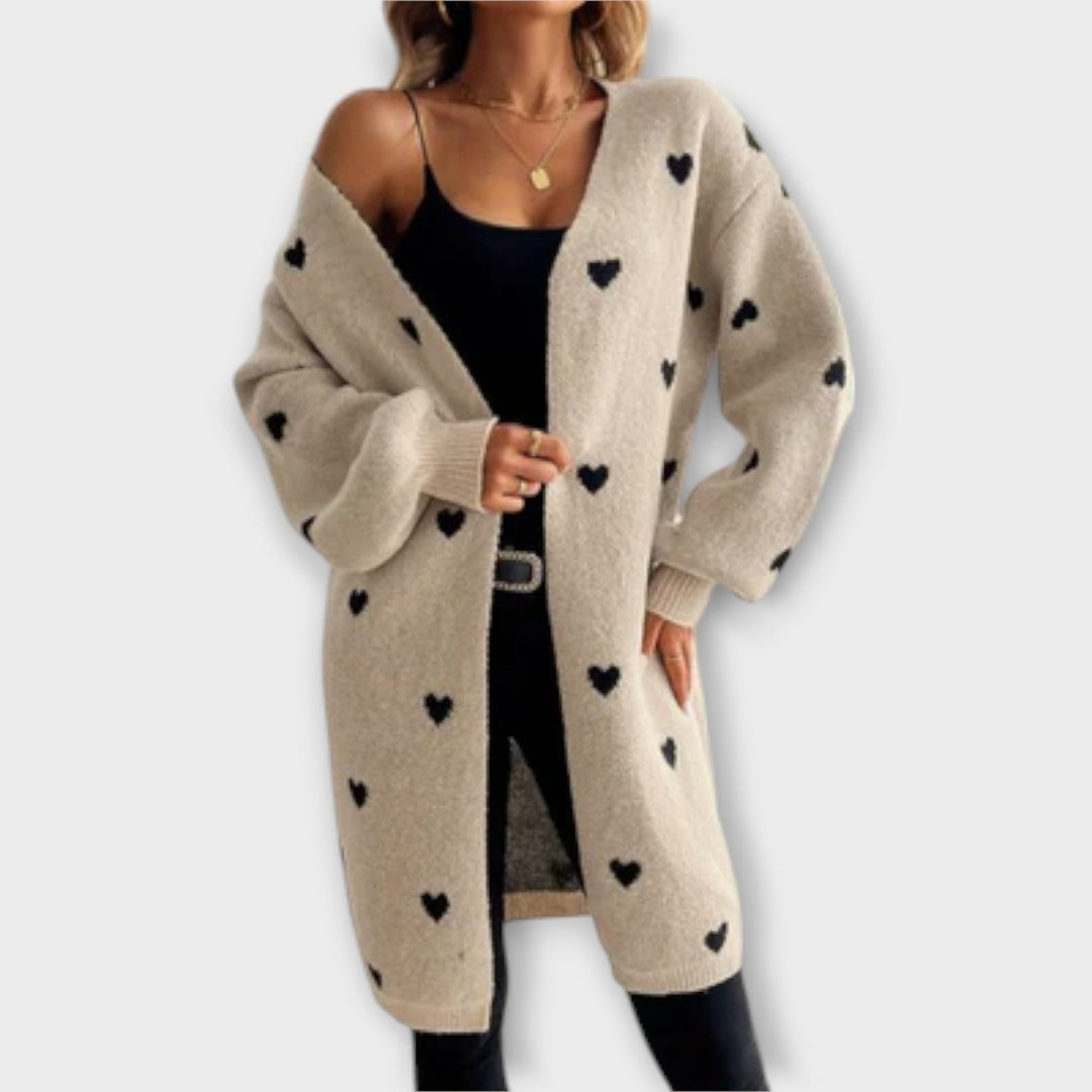 Julia - Cardigan beige con motivo de corazón