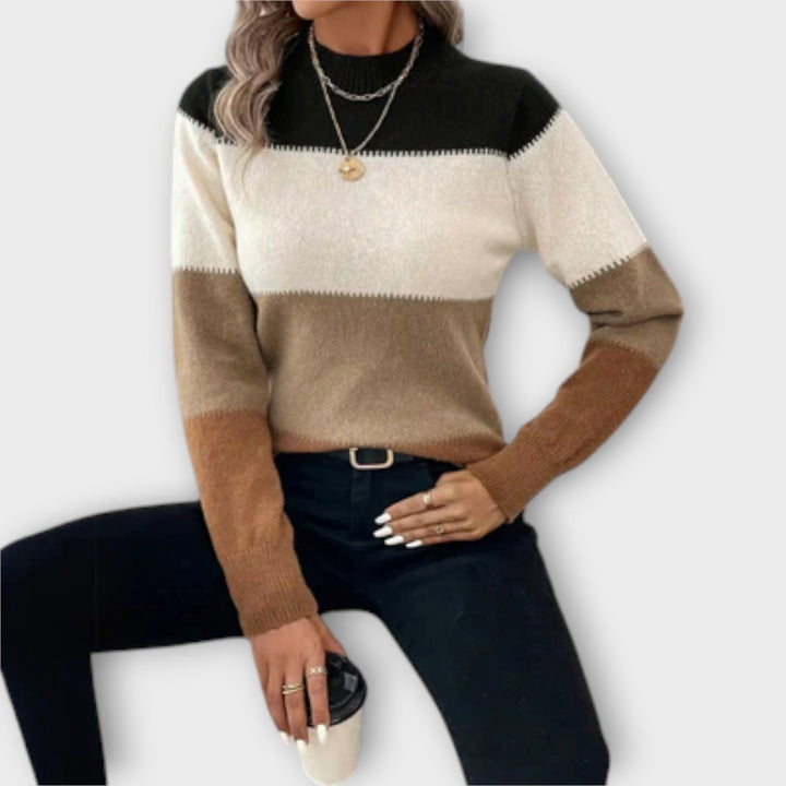 Elina - Suéter gris-negro con bloque de color