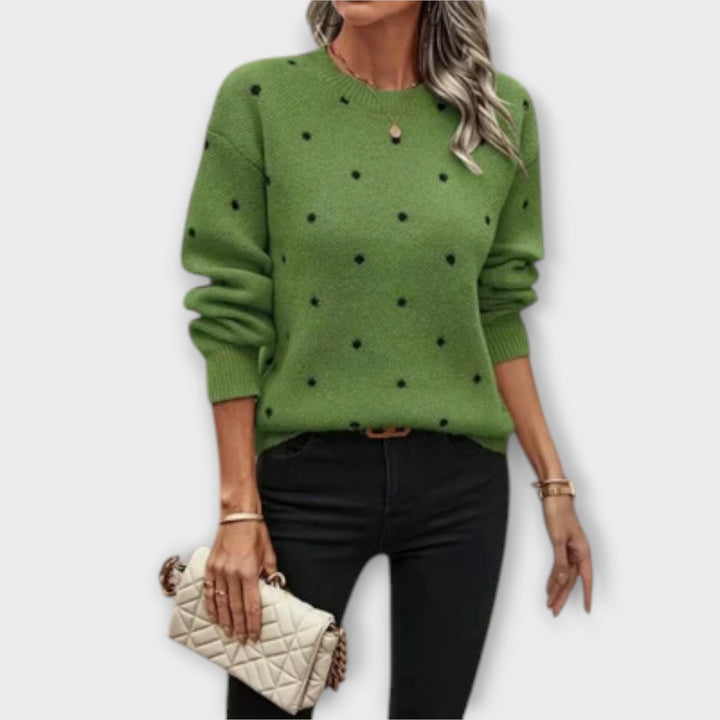 Ava - Suéter beige con estampado de lunares