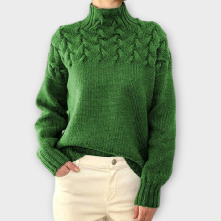 Eva - Suéter mujer negro con detalle en tricot trenzado