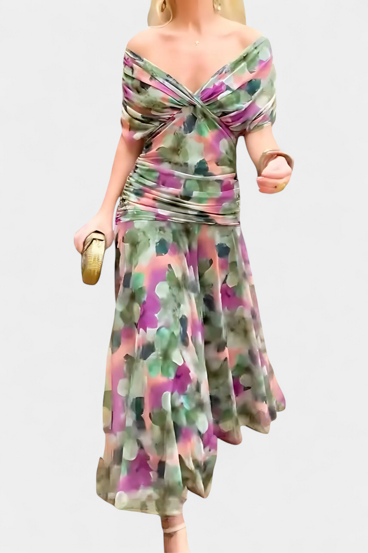 Magda - Vestido largo de flores con escote en V Mujer