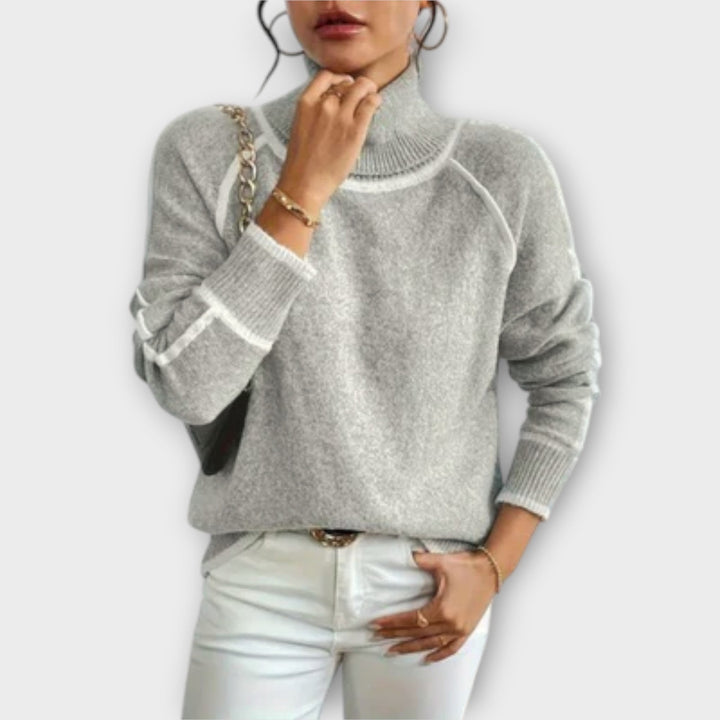 Aurora - Suéter de cuello alto casual gris