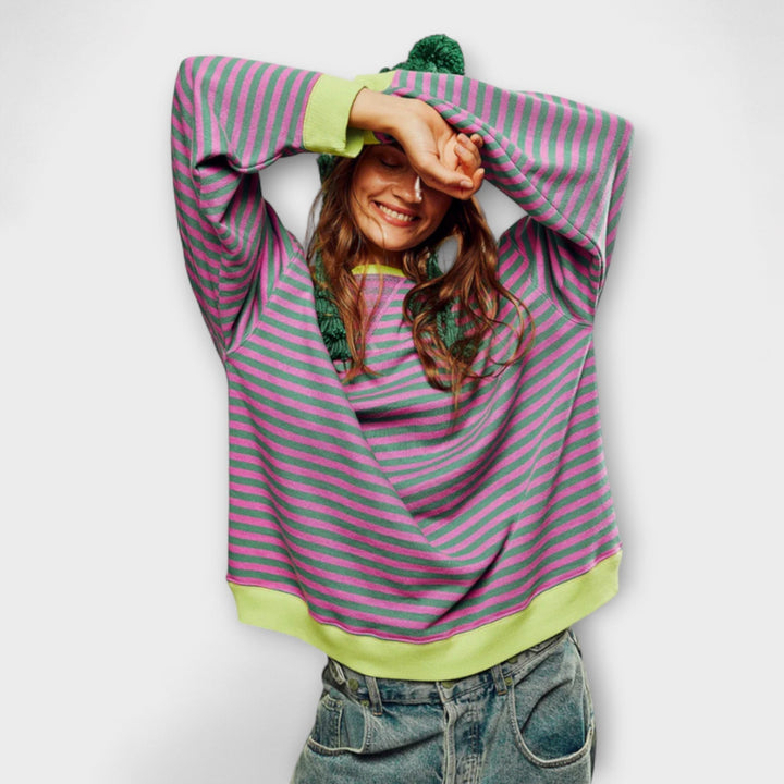 Marlene - Suéter oversize a rayas azul y blanco